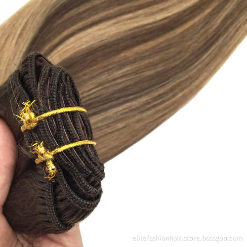 Double drawn virgin russian clip in hair extensions Straight Human Clip in Hair extension for Women clip in hair extensions